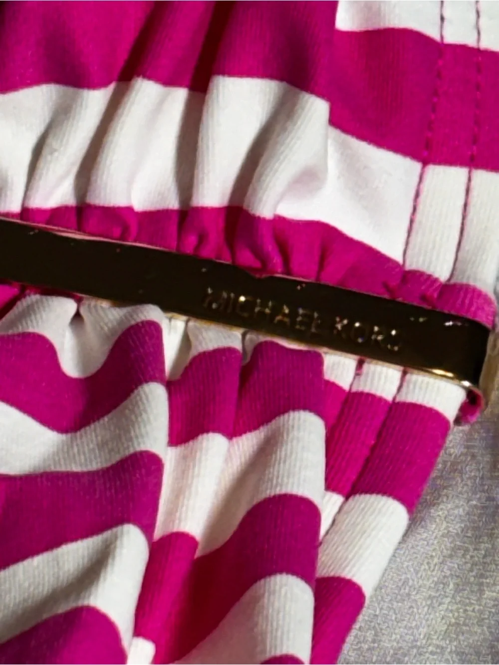 Michael Kors Pink and White One-Shoulder Stripe One-Piece Swimsuit